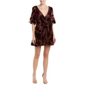 J.O.A. JUST ONE ANSWER Burnout Velvet Wrap Dress Wine Multi XS